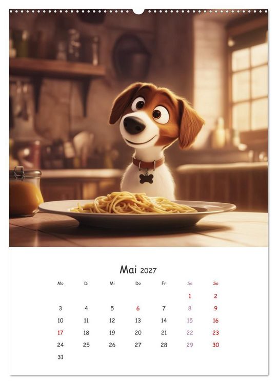 Produktbild: Fellnasen am K&uuml;chentisch - 12 KI-Motive mit Hunden (hochwertiger Premium Wandkalender 2027 DIN A2 hoch), Kunstdruck in Hochglanz