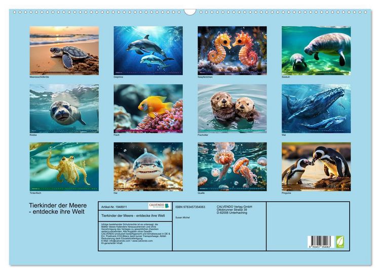 Produktbild: Tierkinder der Meere - entdecke ihre Welt (Wandkalender 2026 DIN A2 quer), CALVENDO Monatskalender