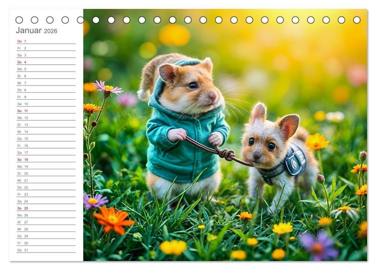 Produktbild: Hamsterhausen - Ein Hamster und seine tierischen Freunde (Tischkalender 2026 DIN A5 quer), CALVENDO Monatskalender