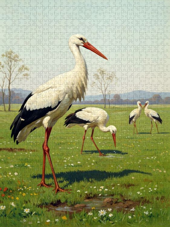 Produktbild: CALVENDO Puzzle Wei&szlig;storch als Gem&auml;lde | 1000 Teile Lege-Gr&ouml;&szlig;e 64x48cm Foto-Puzzle f&uuml;r gl&uuml;ckliche Stunden