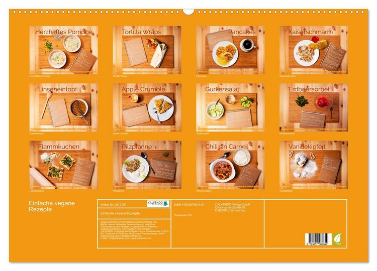 Produktbild: Einfache vegane Rezepte (Wandkalender 2026 DIN A2 quer), CALVENDO Monatskalender