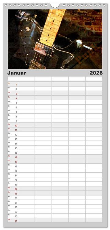 Produktbild: Familienplaner 2026 - Gitarren - Grunge Style mit 5 Spalten (Wandkalender, 21 x 45 cm) CALVENDO