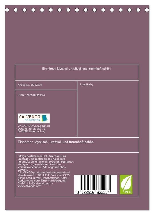 Produktbild: Einh&ouml;rner. Mystisch, kraftvoll und traumhaft sch&ouml;n (Tischkalender 2026 DIN A5 hoch), CALVENDO Monatskalender