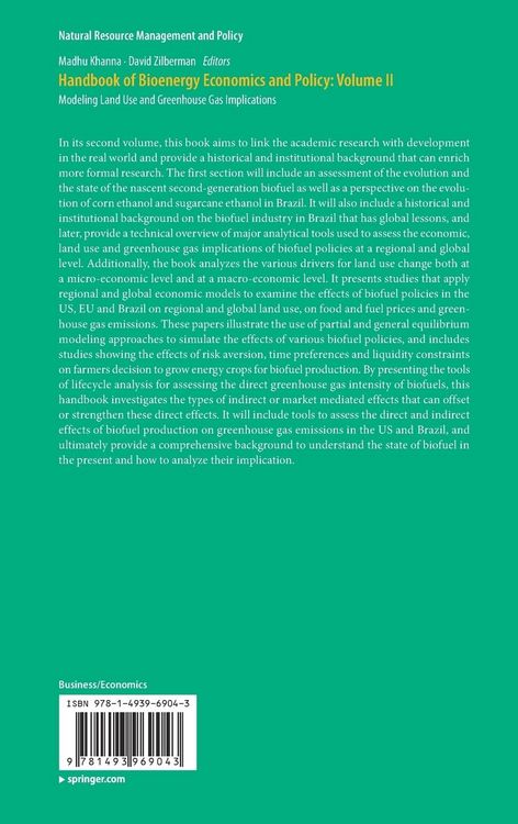 Produktbild: Handbook of Bioenergy Economics and Policy: Volume II