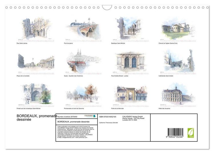 Produktbild: BORDEAUX, promenade dessin&eacute;e (Calendrier mural 2026 DIN A3 vertical), CALVENDO calendrier mensuel