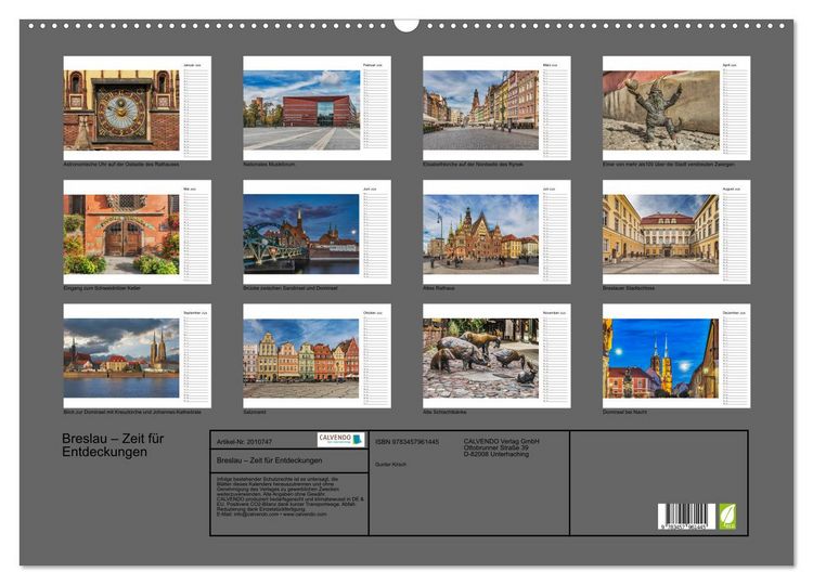 Produktbild: Breslau &ndash; Zeit f&uuml;r Entdeckungen (Wandkalender 2026 DIN A2 quer), CALVENDO Monatskalender