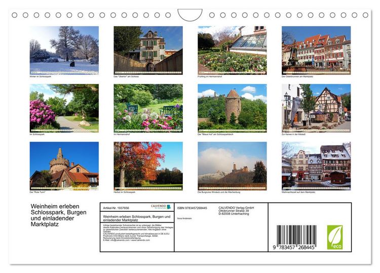 Produktbild: Weinheim erleben Schlosspark, Burgen und einladender Marktplatz (Wandkalender 2026 DIN A4 quer), CALVENDO Monatskalender