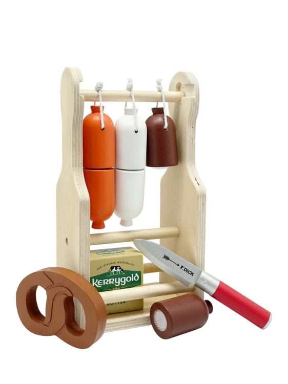 Produktbild: Holz-Wurstst&auml;nder mit 3 verschiedenen W&uuml;rstchen