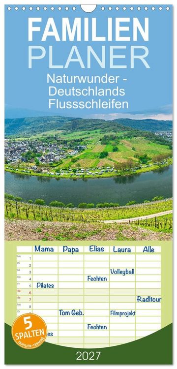 Produktbild: Familienplaner 2027 - Naturwunder - Deutschlands Flussschleifen mit 5 Spalten (Wandkalender, 21 x 45 cm) CALVENDO