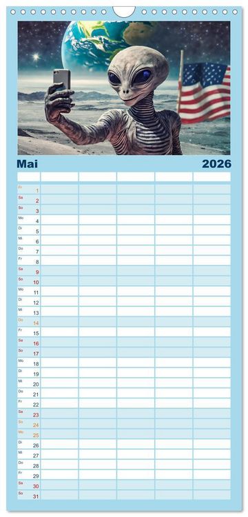 Produktbild: Familienplaner 2026 - Aliens auf Tour mit 5 Spalten (Wandkalender, 21 x 45 cm) CALVENDO