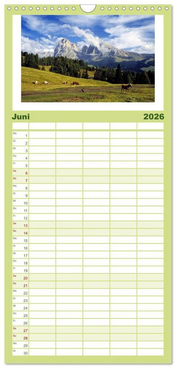 Produktbild: Familienplaner 2026 - S&Uuml;DTIROL - Land der Berge mit 5 Spalten (Wandkalender, 21 x 45 cm) CALVENDO