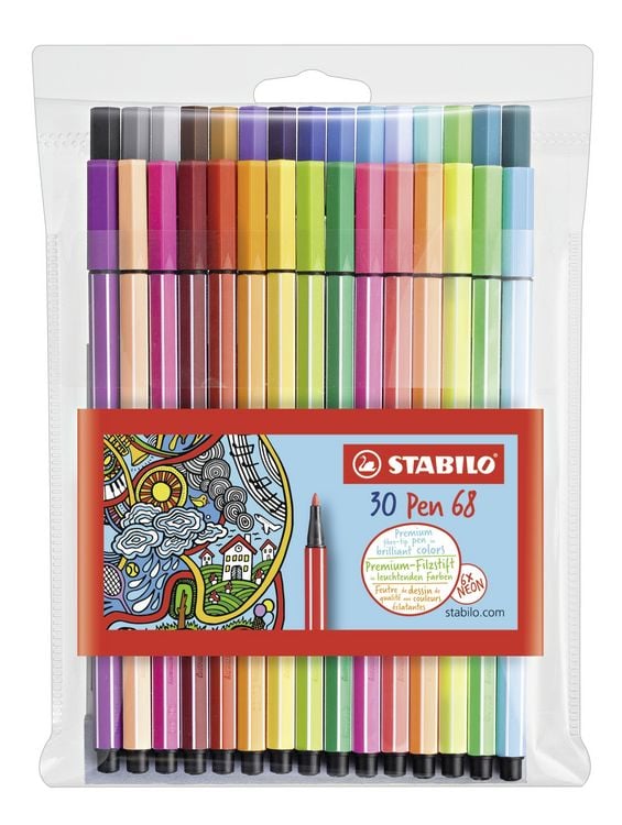 Produktbild: STABILO Premium-Filzstift - Pen 68 - 30er Pack - mit verschiedenen Farben inklusive 6 Neonfarben