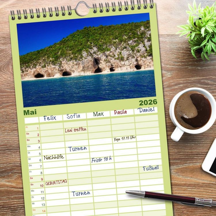 Produktbild: Familienplaner 2026 - Sardinien - Traumstr&auml;nde am Mittelmeer mit 5 Spalten (Wandkalender, 21 x 45 cm) CALVENDO