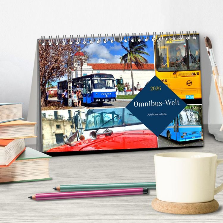 Produktbild: Omnibus-Welt - Autobusse in Kuba (Tischkalender 2026 DIN A5 quer), CALVENDO Monatskalender