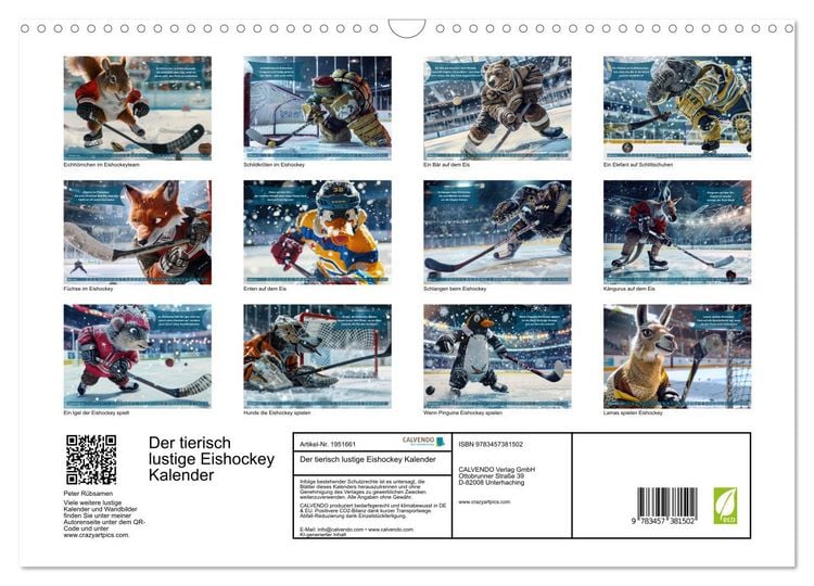 Produktbild: Der tierisch lustige Eishockey Kalender (Wandkalender 2026 DIN A3 quer), CALVENDO Monatskalender