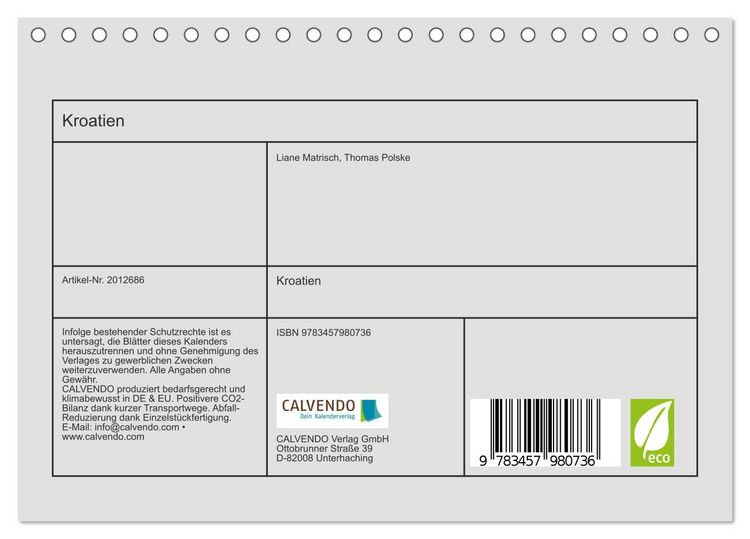 Produktbild: Kroatien (Tischkalender 2026 DIN A5 quer), CALVENDO Monatskalender