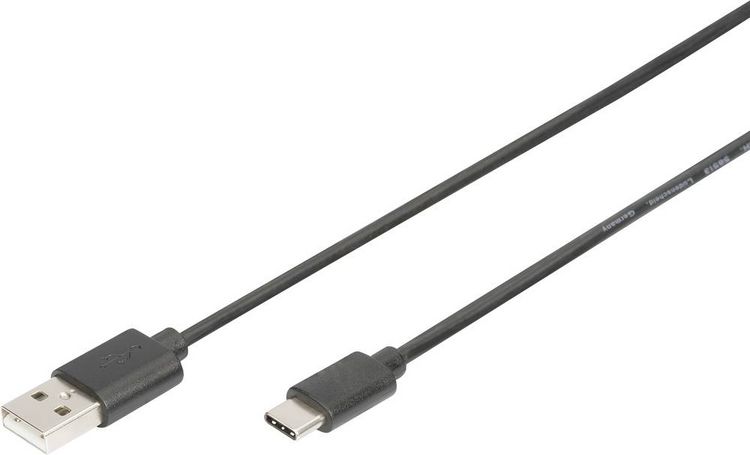 Produktbild: Digitus USB-Kabel USB 2.0 USB-C&reg; Stecker, USB-A Stecker 1.00 m Schwarz Flexibel AK-300154-010-S