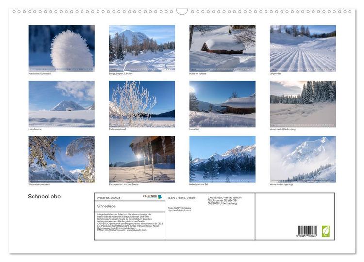 Produktbild: Schneeliebe (Wandkalender 2026 DIN A2 quer), CALVENDO Monatskalender