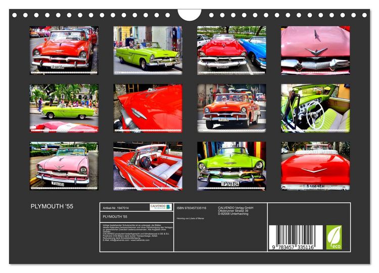 Produktbild: PLYMOUTH '55 (Wandkalender 2026 DIN A4 quer), CALVENDO Monatskalender