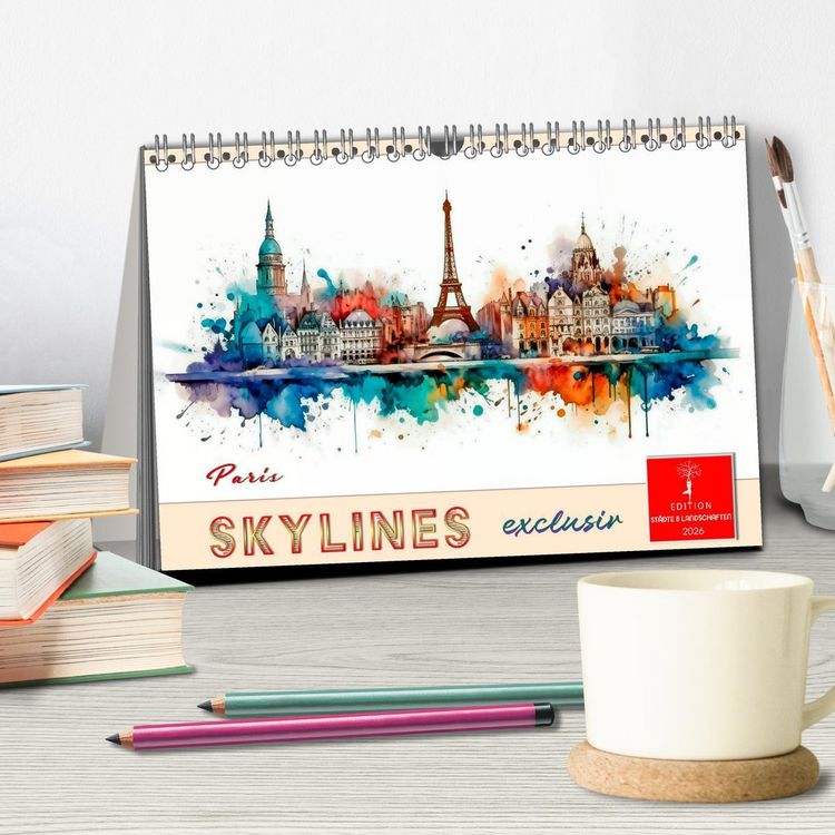 Produktbild: Skylines exklusiv (Tischkalender 2026 DIN A5 quer), CALVENDO Monatskalender