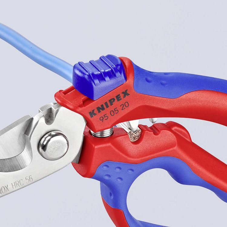 Produktbild: Knipex KNIPEX 95 05 20 SB Gewinkelte Elektrikerschere mit Mehrkomponenten-H&uuml;llen, glasfaserverst&auml;rkt spiegelpoliert 180 mm 95 05 20 SB