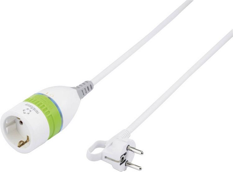 Produktbild: Renkforce 1362918 Strom Verl&auml;ngerungskabel Wei&szlig;, Gr&uuml;n 5.00 m H05VV-F 3G 1,5 mm&sup2; mit Zwischenschalter