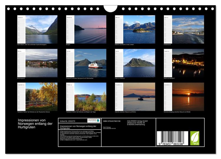 Produktbild: Impressionen von Norwegen entlang der Hurtigruten (Wandkalender 2026 DIN A4 quer), CALVENDO Monatskalender