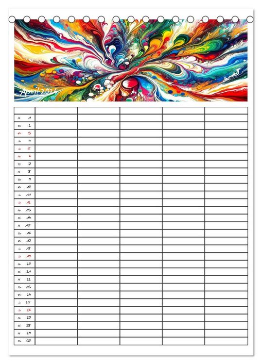 Produktbild: Pouring Art Familienplaner - Durch das Jahr mit KI-kreierter Pouring Kunst (Tischkalender 2026 DIN A5 hoch), CALVENDO Monatskalender