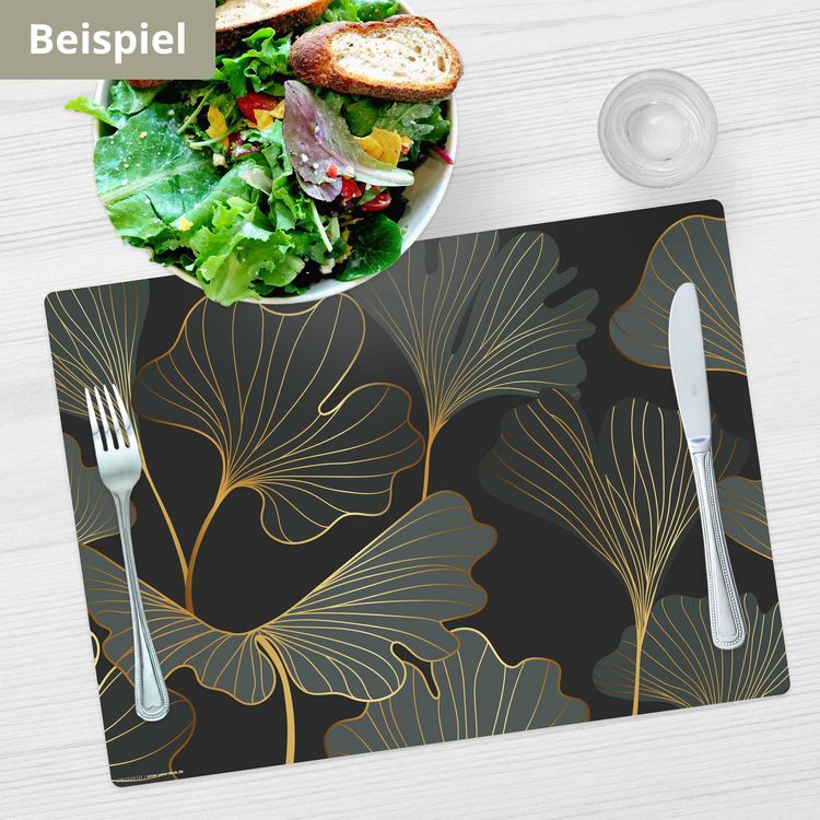 Produktbild: Tischsetmacher Tischsets Blattwerk Ginkgo in gold und gr&uuml;n, aus hochwertigem Vinyl (4 St&uuml;ck), 44 x 32 cm