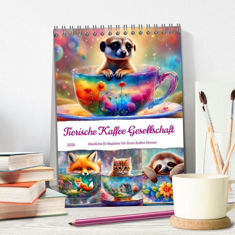 Produktbild: Tierische Kaffee Gesellschaft (Tischkalender 2026 DIN A5 hoch), CALVENDO Monatskalender