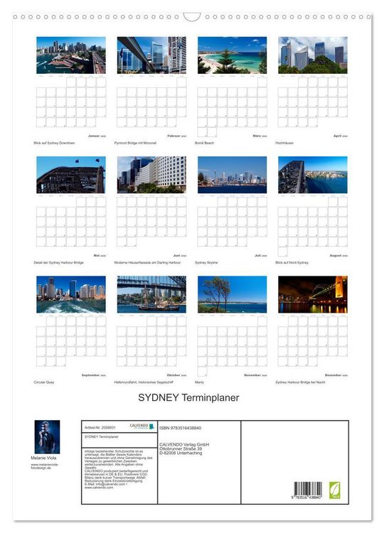 Produktbild: SYDNEY Terminplaner (Wandkalender 2026 DIN A2 hoch), CALVENDO Monatskalender