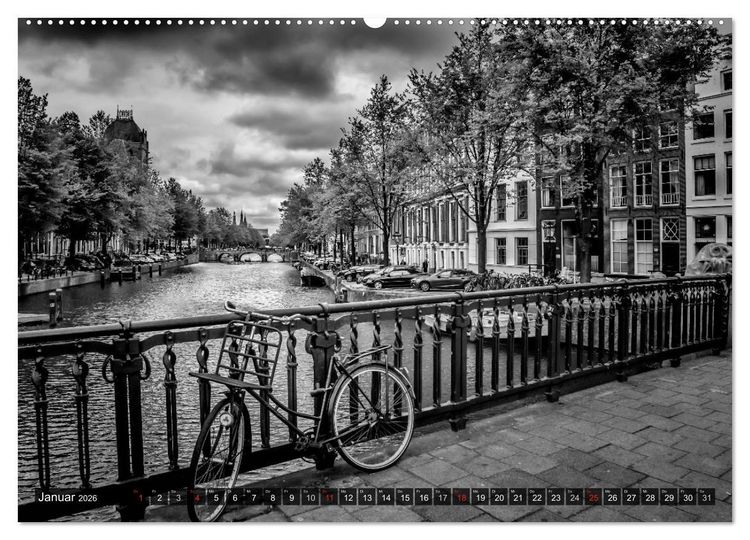 Produktbild: AMSTERDAM Stadtherz in Monochrom (Wandkalender 2026 DIN A2 quer), CALVENDO Monatskalender