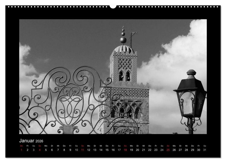 Produktbild: Marokko - Nostalgie in schwarz-weiss (hochwertiger Premium Wandkalender 2026 DIN A2 quer), Kunstdruck in Hochglanz