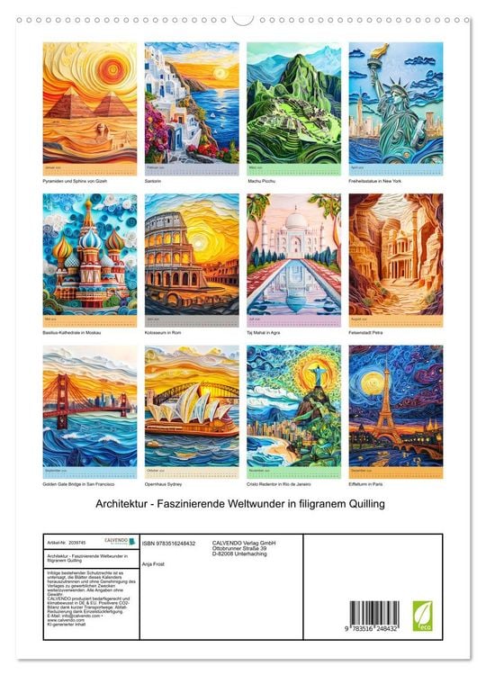Produktbild: Architektur - Faszinierende Weltwunder in filigranem Quilling (hochwertiger Premium Wandkalender 2026 DIN A2 hoch), Kunstdruck in Hochglanz