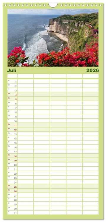 Produktbild: Familienplaner 2026 - Bali - G&ouml;tterinsel mit 5 Spalten (Wandkalender, 21 x 45 cm) CALVENDO