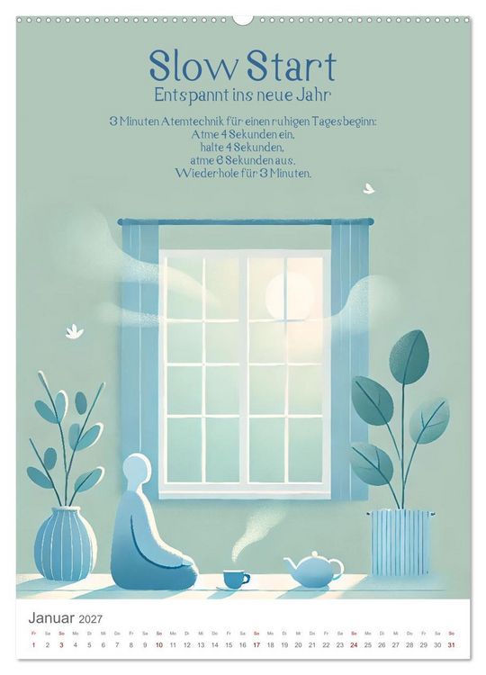 Produktbild: Dein Anti-Stress Kalender - Monatliche Inspirationen f&uuml;r mehr Entspannung (hochwertiger Premium Wandkalender 2027 DIN A2 hoch), Kunstdruck in Hochglanz