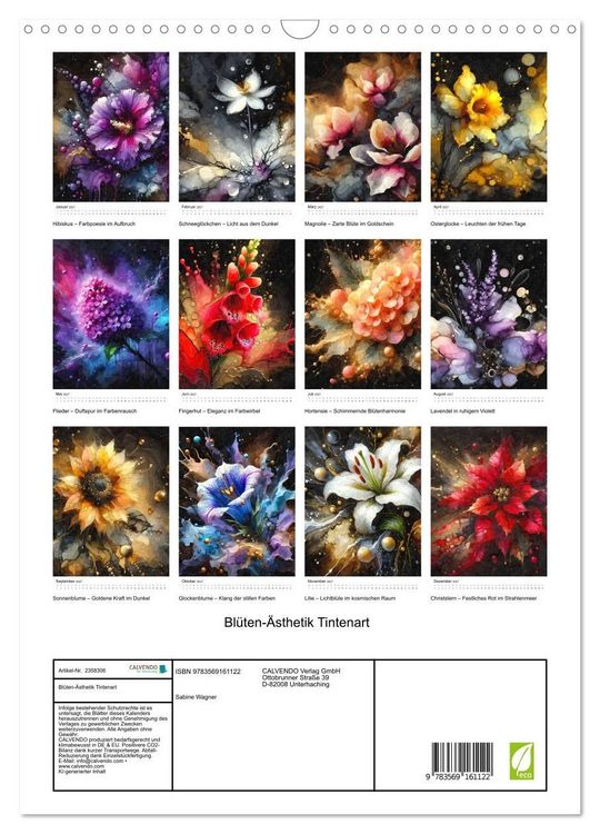 Produktbild: Bl&uuml;ten-&Auml;sthetik Tintenart (Wandkalender 2027 DIN A3 hoch), CALVENDO Monatskalender