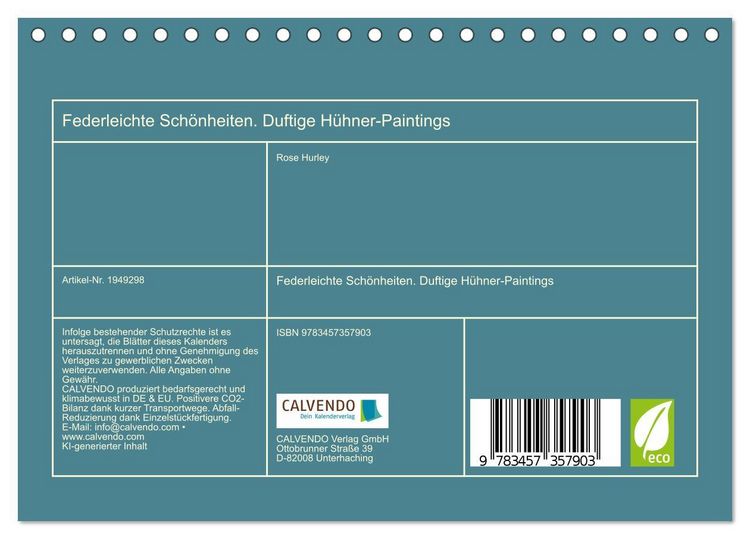 Produktbild: Federleichte Sch&ouml;nheiten. Duftige H&uuml;hner-Paintings (Tischkalender 2026 DIN A5 quer), CALVENDO Monatskalender