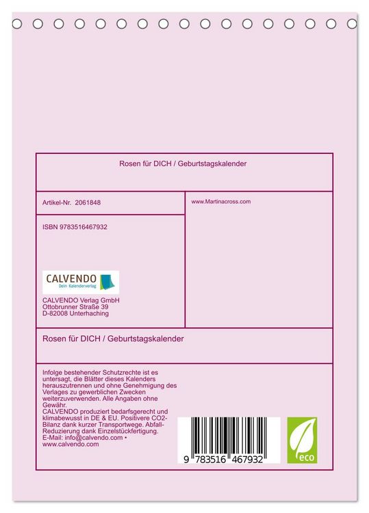 Produktbild: Rosen f&uuml;r DICH / Geburtstagskalender (Tischkalender 2026 DIN A5 hoch), CALVENDO Monatskalender