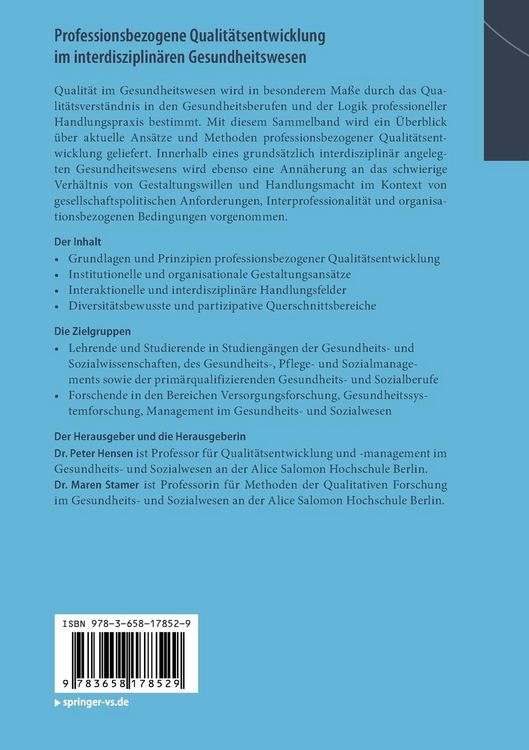 Produktbild: Professionsbezogene Qualit&auml;tsentwicklung im interdisziplin&auml;ren Gesundheitswesen