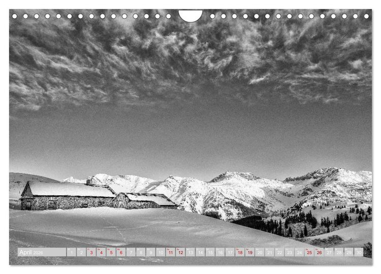 Produktbild: Arlberg black and white (Wandkalender 2026 DIN A4 quer), CALVENDO Monatskalender