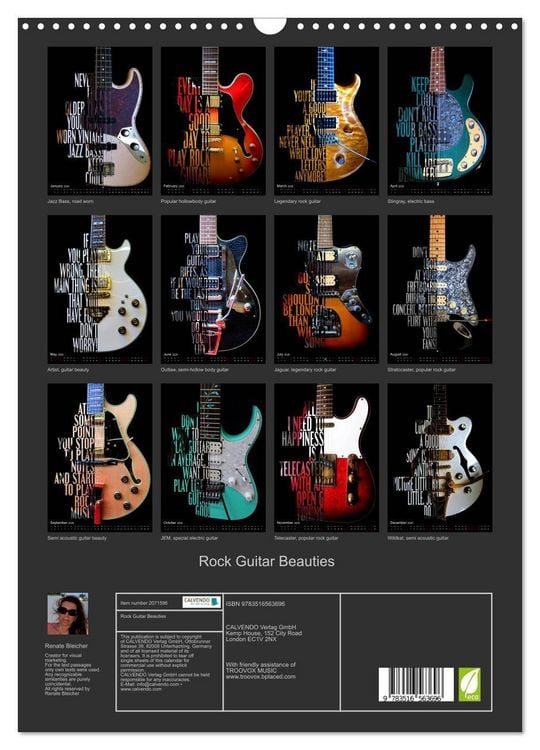 Produktbild: Rock Guitar Beauties (Wall Calendar 2026 DIN A3 portrait), CALVENDO 12 Month Wall Calendar