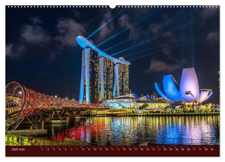 Produktbild: Nachtansichten Singapur City (hochwertiger Premium Wandkalender 2026 DIN A2 quer), Kunstdruck in Hochglanz