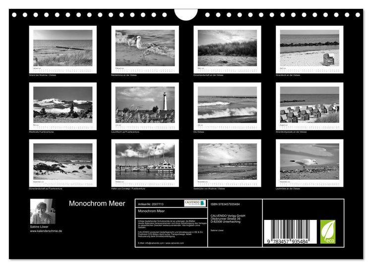Produktbild: Monochrom Meer (Wandkalender 2026 DIN A4 quer), CALVENDO Monatskalender