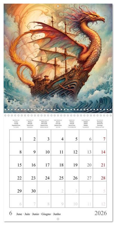 Produktbild: Voiliers-Dragons imaginaires (Calendrier mural carr&eacute; 2026 30x30 cm) Calendrier double avec une page pour vos prises de notes