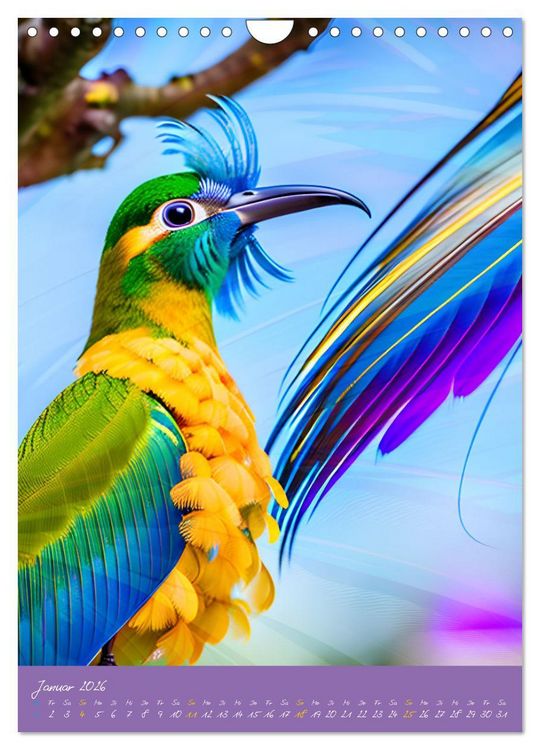 Produktbild: Exotische V&ouml;gel. Zauberhafte Vogelvielfalt mit KI (Wandkalender 2026 DIN A4 hoch), CALVENDO Monatskalender