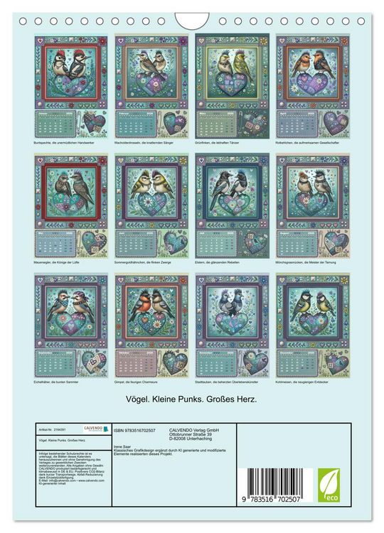 Produktbild: V&ouml;gel. Kleine Punks. Gro&szlig;es Herz. (Wandkalender 2026 DIN A4 hoch), CALVENDO Monatskalender