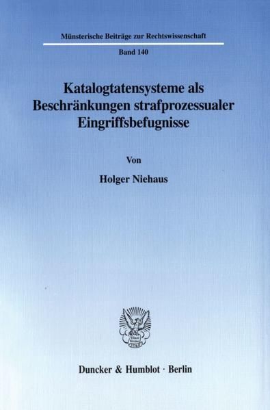 Produktbild: Katalogtatensysteme als Beschr&auml;nkungen strafprozessualer Eingriffsbefugnisse.