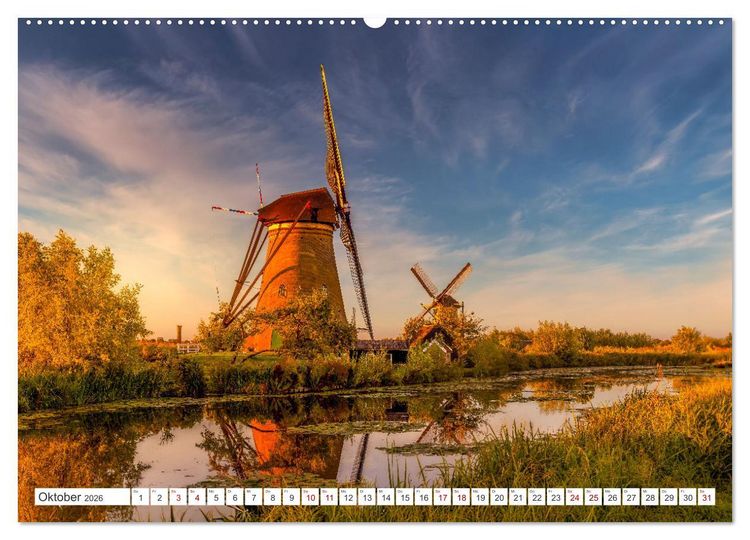 Produktbild: Die Windm&uuml;hlen von Kinderdijk - UNESCO Welterbe (Wandkalender 2026 DIN A2 quer), CALVENDO Monatskalender