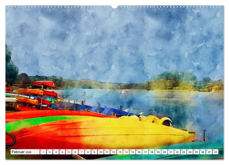 Produktbild: Feldberger Seenlandschaft - Spaziergang in Aquarell (Wandkalender 2026 DIN A2 quer), CALVENDO Monatskalender